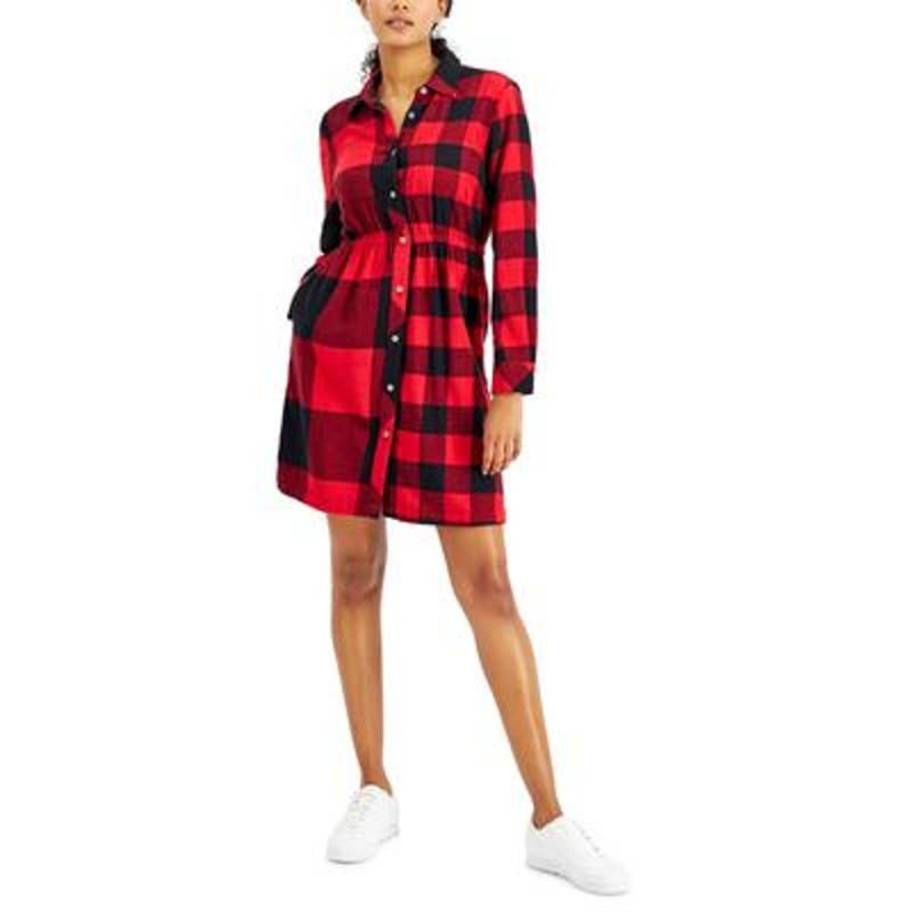 Plaid Flannel Shirtdress Size L Red/Black NWT Style & Co - Picture 1 of 5